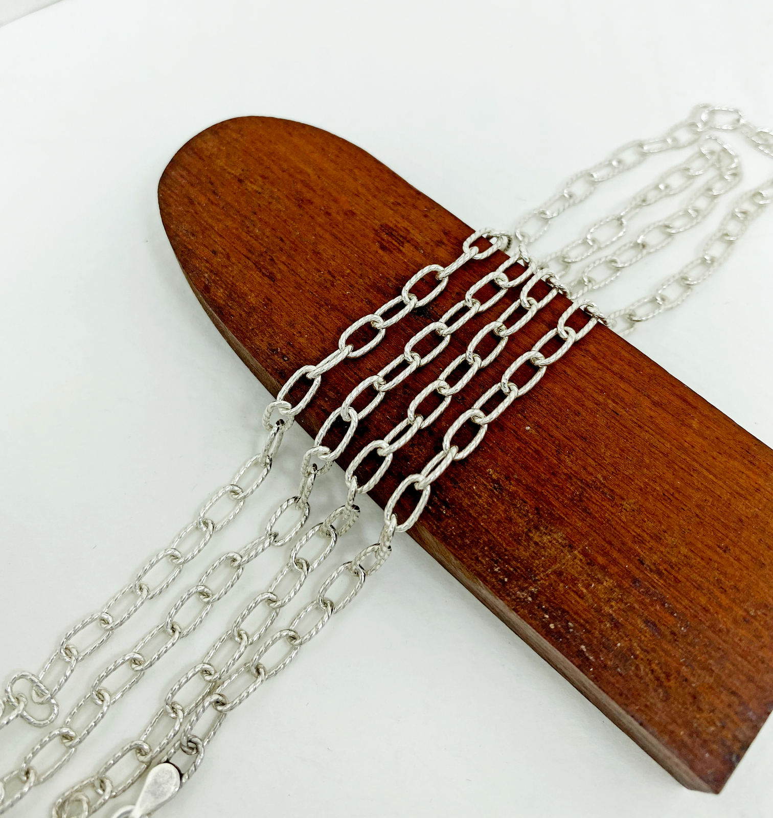 Unisex Textured Cut Oval Link Chain Necklace 925 Sterling Silver, Silver Gifts