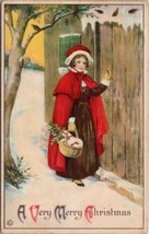 Christmas Greetings Woman Red Cloak Stetcher 1920 to New Orleans LA Postcard Z1 - $6.95