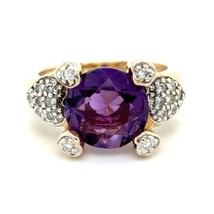 Amethyst Solitaire & Diamond 14k Yellow Gold Ring 7.7g Size 7 - £3,785.47 GBP