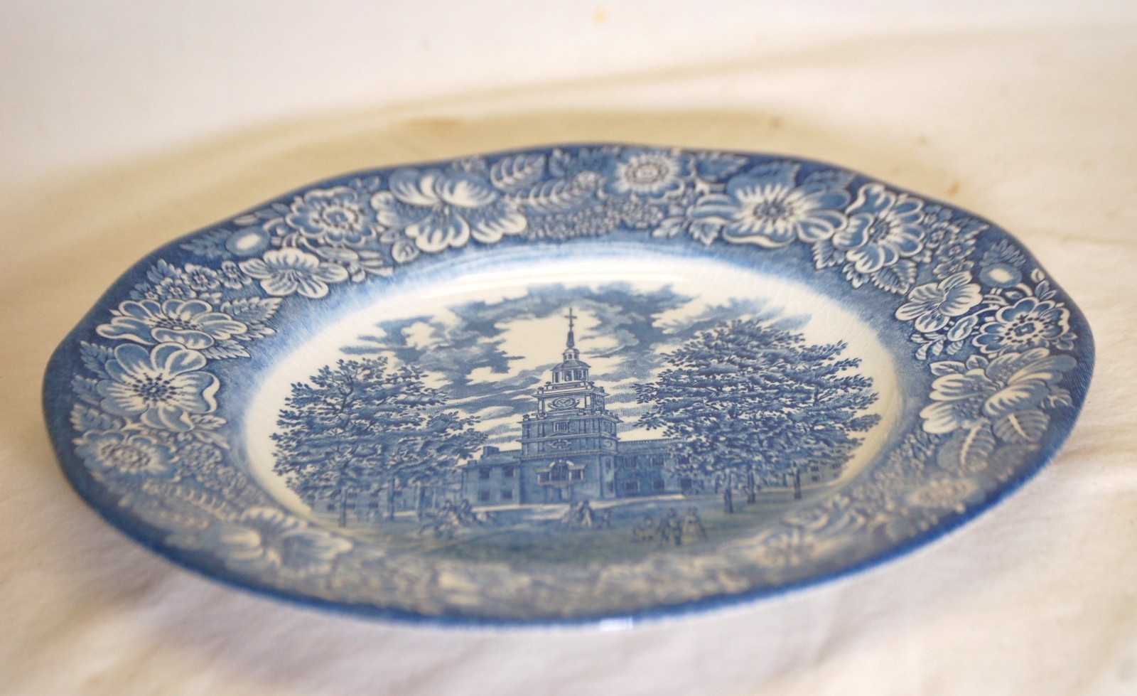 Liberty Blue Staffordshire Dinner Plate Blue & White Floral Rim Scenes in Center Item image 2