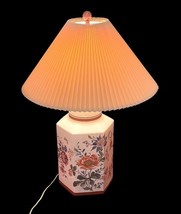Vtg 28" Floral Ceramic Table Lamp w/ Pleated Shade – Underwriters Laboratories image 2