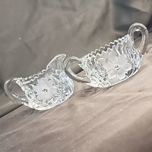 Vintage Creamer &amp; Open Sugar Heavy Etched Floral Glass Star of David Base Thick - £27.51 GBP