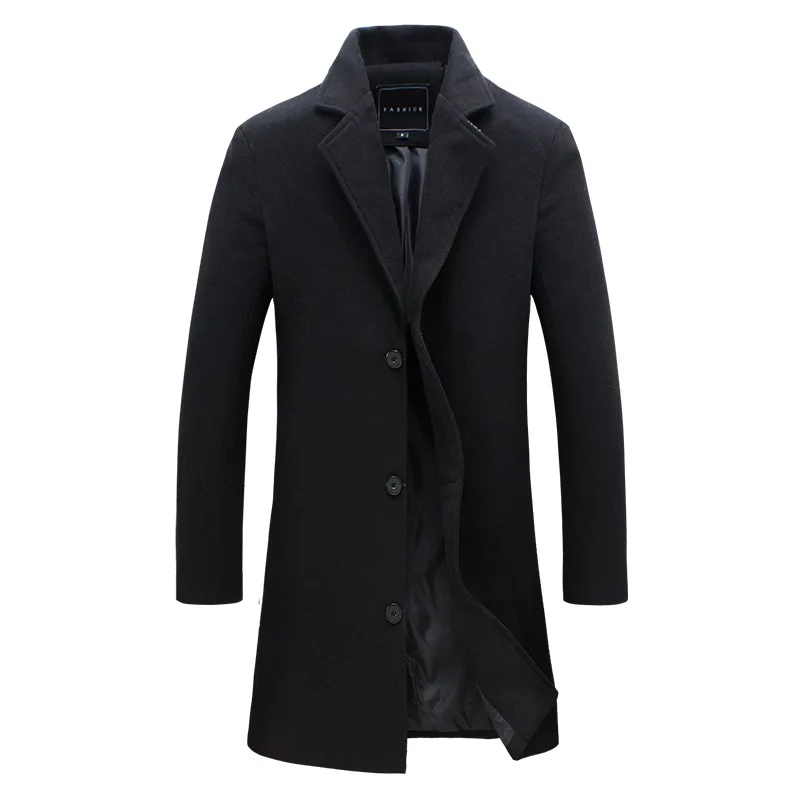 Autumn Winter Fashion Men&#39;s en Coats Solid Color Single Breasted Lapel Long Coat - £100.26 GBP