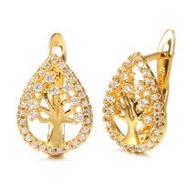 Hot Lucky Flower Tree Stud Earrings Fashion Gold Micro-inlaid Natural Zircon Ear - £7.01 GBP