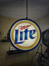 2001 Miller Lite Round Double Sided Hanging Pub Lighted Beer Sign Displa... - £144.74 GBP