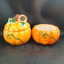 Royal Norfolk Pair Of Ceramic Orange Pumpkins Halloween Candy Dishes Cookie Jar - £9.41 GBP