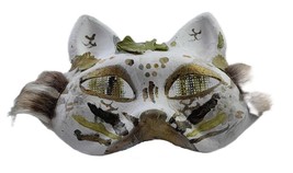 Handcrafted Therian White Forest Raccoon Mask Hand-Painted w/ Leaf Accents - $24.75
