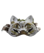 Handcrafted Therian White Forest Raccoon Mask Hand-Painted w/ Leaf Accents - $463.32 MXN