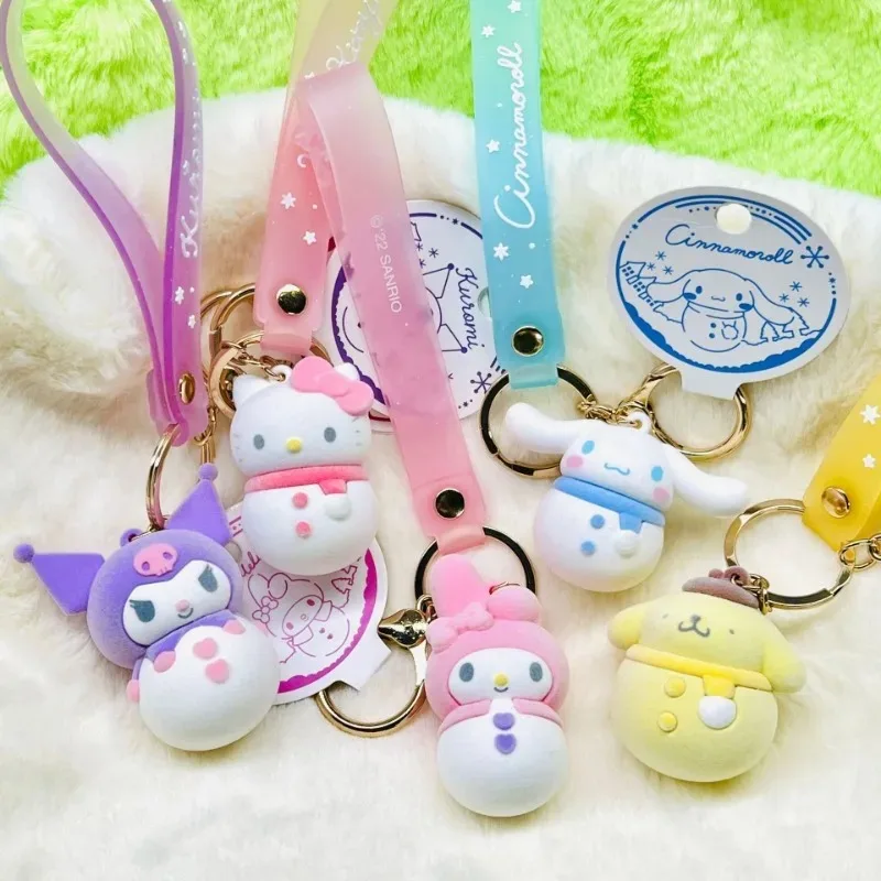 Sanrio Hello Kitty Women&#39;s Keychain Kuromi Cinnamoroll Cute Cartoon Snowman - £11.76 GBP