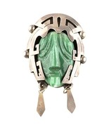 Sterling Silver &amp; Green Calcite Mexican Taxco Aztec Mask Figure Brooch - $335.92 CAD