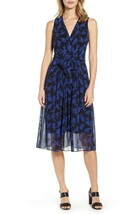 Nwt Anne Klein Blue Black Pleated Belted Midi Dress Size 16 $129 - £87.61 GBP