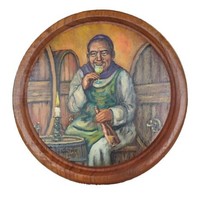 HAND MADE CARVED WOOD 3D WALL PLAQUE Having Wine 10&quot; BY Q IN GERMANY STO... - £118.43 GBP