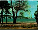 Mackinac Suspension Bridge Michigan MI UNP Chrome Postcard F14 - $2.63