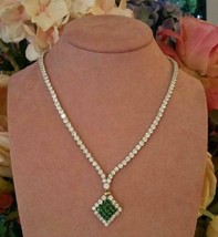 15Ct Round Cut Simulated Emerald Necklace Gold Plated 925 Silver - £140.53 GBP