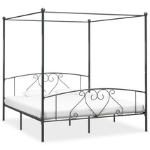 Canopy Bed Frame Grey Metal 200x200 cm - £89.89 GBP
