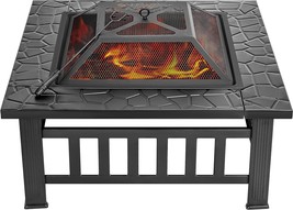 Vivohome 32 Inch Heavy Duty 3 In 1 Metal Sq.Are Patio Firepit Table Bbq Garden - £97.96 GBP