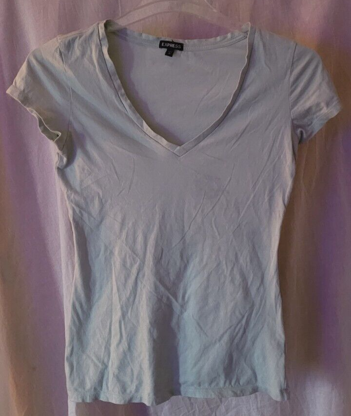 Women&#39;s Express T-Shirt Size Small Petite V-Neck Shortsleeve Light Teal ... - $8.99