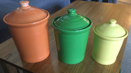 Fiesta 3 Canister Set Orange Green Yellow Sunflower Meadow Tangerine? NICE! - £193.81 GBP