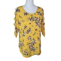 IZ Byer Blouse Cold Shoulder Sleeve Yellow Floral Lightweight New Womens... - $17.60