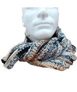 Mens Hipster Scarf Handmade Crochet Rib Black Camo Naturals Striped Beig... - $41.14