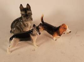 Vintage Ceramic Dogs, Estate Lot of Three, Schnauzer, Bassett, Shepard - $31.44
