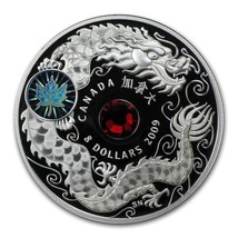 25.3g Silver Coin 2009 Canada $8 Sterling Maple of Wisdom Swarovski Dragon - £92.81 GBP