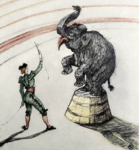 Toulouse Lautrec Performing Elephant 1967 Circus Art Lithograph Matted - £198.26 GBP