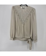 Liz Roberts Vintage Cottagecore Blouse 14 Sheer Beige Lace Pleated Waist... - $21.88