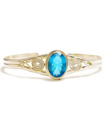 Blue Topaz Oval Cut Gemstone 925 Silver Handmade Open Cuff Bangle Blue B... - $17.76 CAD