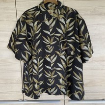 JOE MARLIN men&#39;s 2xl  Black palm fronds leaves Hawaiian shirt (m35) - £9.39 GBP