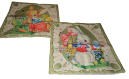 2 NEW Vintage EASTER  BUNNY PILLOW COVERS 17&quot; Sq  Zipper Carrots Basket - £15.85 GBP