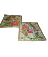 2 NEW Vintage EASTER  BUNNY PILLOW COVERS 17&quot; Sq  Zipper Carrots Basket - £15.79 GBP