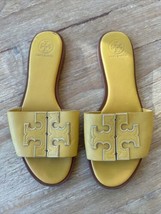 Tory Burch Ines Daylily Spark Gold Yellow Leather Slides Flats Size 8 - £53.13 GBP