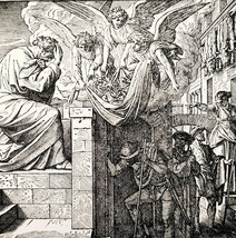 1922 Peter&#39;s Vision Of The Angels Wood Engraving Bible Story Vintage DWSS4 - $19.99