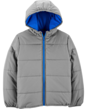 NEW Carter's Kids Hooded Puffer Jacket size 5 gray w/ blue fleece lining - £16.45 GBP