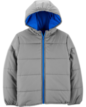 NEW Carter&#39;s Kids Hooded Puffer Jacket size 5 gray w/ blue fleece lining - £16.18 GBP