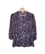 Joie | Purple &amp; Black Paisley Pleated Button Up Semi-Sheer Blouse, size ... - £30.42 GBP