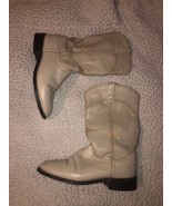 Women&#39;s Cream Color Pull On Leather Cowboy Boots SZ 6 Made In the USA - $243.42 MXN