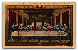 DaVinci Last Supper Window Forest Lawn Glendale CA Linen Postcard C20 - £1.44 GBP