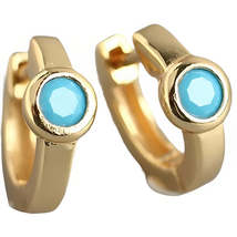 Anyco Earrings Gold Plated Pave Blue Turkish Zircon Round Small Huggie For Women - £16.58 GBP