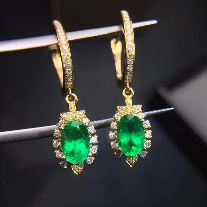 Fine Jewelry 925 Sterling Silver  Natural Gemstone Emerald Female Earrings Eardr - £59.72 GBP