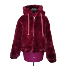 Halogen Hooded Faux Fur Jacket Red Syrah Women Pockets Size XS - $77.23