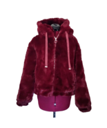 Halogen Hooded Faux Fur Jacket Red Syrah Women Pockets Size XS - £60.75 GBP