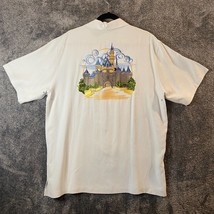 Disneyland Resort Shirt Mens Large White Silk Vintage Large Embroidery Castle - £32.56 GBP