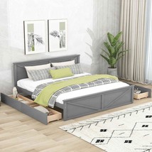 Aty King Size Platform Bed With 4 Storage Drawers, Wooden Bedframe W/, Gray - £405.19 GBP