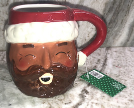 Sleigh Bell Bistro Dark Santa Christmas Coffee Cup Mug Ceramic Large 23oz-NEW - £19.61 GBP