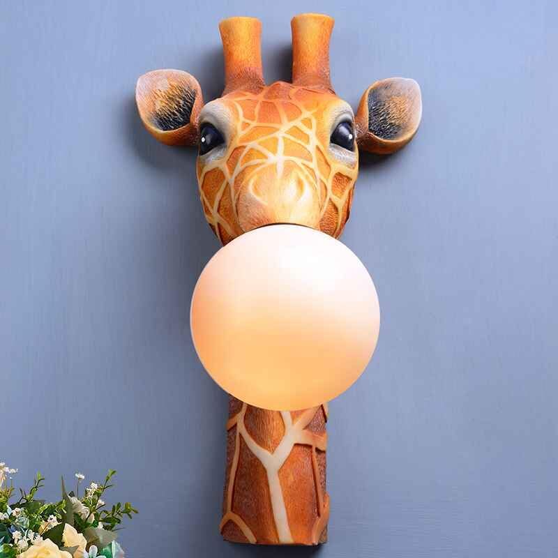 interoknack Cartoon Giraffe Wall Lamp, Creative Resin Animal Head Kids Bedroom/ Item image 3