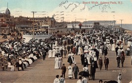 Asbury Park New Jersey Crowd On Board Walk~Valenine Of England Postcard 1908 Pm - £6.82 GBP