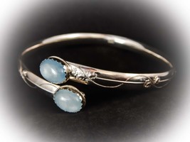 Cuff bracelet 925 sterling silver two blue aquamarines - £72.83 GBP