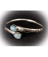 Cuff bracelet 925 sterling silver two blue aquamarines - £72.83 GBP